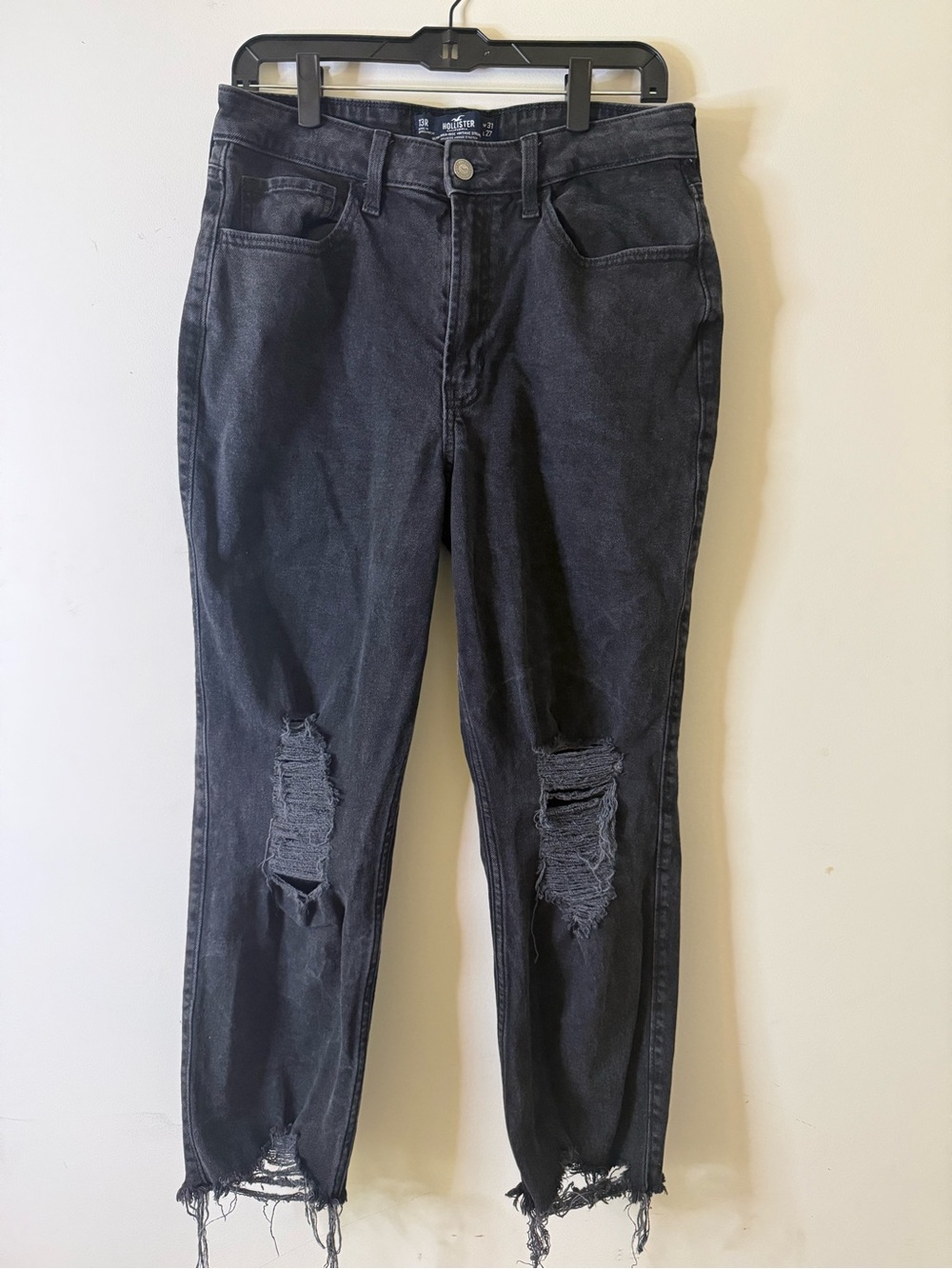 Hollister Distressed Black Boyfriend Jeans with Ripped Knees